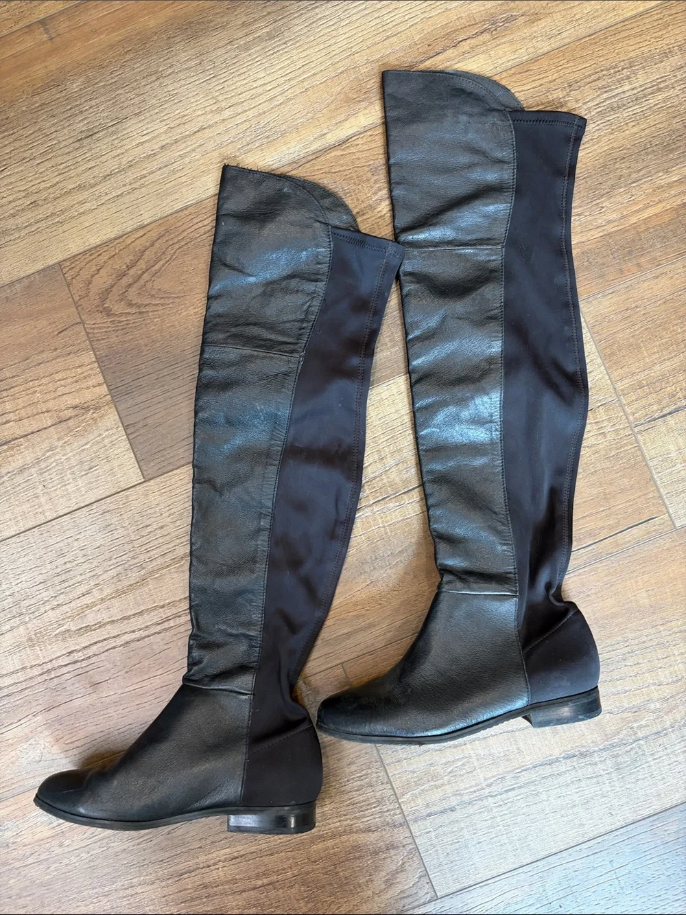 Chinese Laundry Black Over-the-Knee Stretch Leather-Front Boots